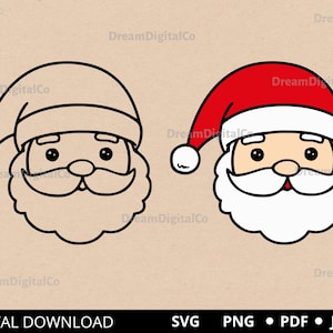 Santa Svg, Santa Claus Face, Cute Santa Christmas Cut File, Santa Head Clipart, Xmas Holiday Santa PNG, SVG Instant Download