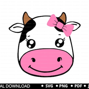 Cow Face For Girls Svg, Cow svg, Cow cut file, Cow head, Farm animal, Cow clip art, Cute Girls Cow PNG SVG Silhouette and Cricut Cut Design