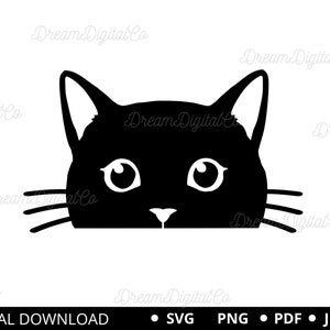 Cat Face Svg, Cute Cat, Peeking Cat, Cute Cat cut file, Kawaii Cats, Kitten Face, Whiskers, Instant Digital Download - PNG