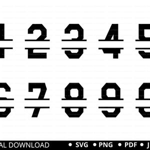 May include: Split monogram font design for numbers 1 through 9.  Each number is split in half with a horizontal line.  The numbers are in black and are suitable for crafting projects.