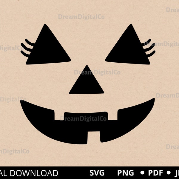 Pumpkin Girl Svg, Pumpkin Face with Eyelashes Svg, Halloween Svg, Vector Cut file for Cricut, Silhouette Digital Download SVG & PNG