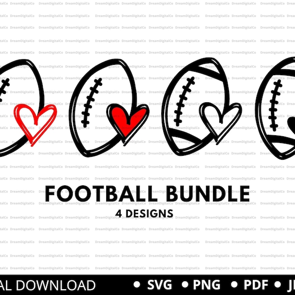 Football, Football with Heart SVG, Football Love Outline Doodle, Football Silhouette, Football PNG, Football Cut File For Cricut, Silhouette