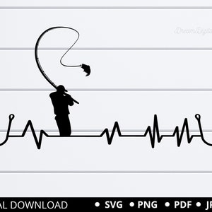 Heartbeat Fishing SVG, Fisherman Svg, Fisherman Svg, Bass Fishing, Man fishing png svg Cut File For Cricut, Silhouette, Instant Download
