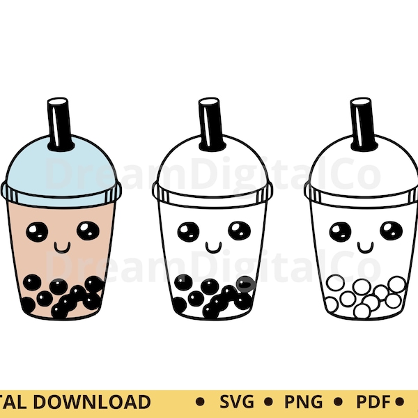 Bubble Tea SVG amateur de thé Boba mignon Kawaii boisson enfants chemise design Boba Tea coupe fichier pour Cricut Silhouette vinyle autocollant