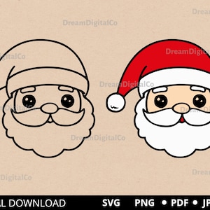Kawaii Santa Face svg, Christmas svg, Santa Claus svg, Santa Head svg, Christmas Clipart Holiday Svg Cut File for Circuit Png