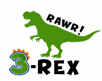 3 rex svg, tre rex svg-fil, tre rex dinosaurie, dinosaurieskjorta svg, tredje födelsedagsdesign, dinosaurie 3-årsdag SVG PNG