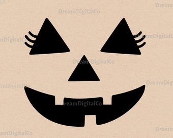 Pumpkin Girl Svg, Pumpkin Face with Eyelashes Svg, Halloween Svg, Vector Cut file for Cricut, Silhouette Digital Download SVG & PNG