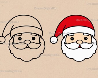 Santa Svg, Santa Claus Face, Cute Santa Christmas Cut File, Santa Head Clipart, Xmas Holiday Santa PNG, SVG Instant Download