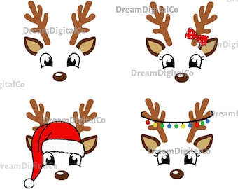 Reindeer SVG - Christmas Svg - Christmas Reindeer Face Svg, Christmas Girl Reindeer SVG, Boy Reindeer Svg, Deer Svg, Reindeer Clipart PNG