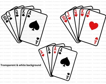 Playing Cards Svg, Aces svg, Poker Cards svg, Royal Flush Clip Art, Cards Clip Art, Poker Cards Vector Cut Files Cricut Silhouette