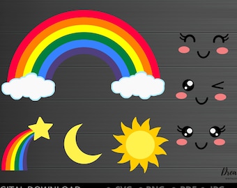 Rainbow SVG Bundle, Layered Rainbow, Rainbow PNG, Rainbow clipart, Clouds svg, Sun svg, Rainbow cutting files , Cricut cut files, Silhouette