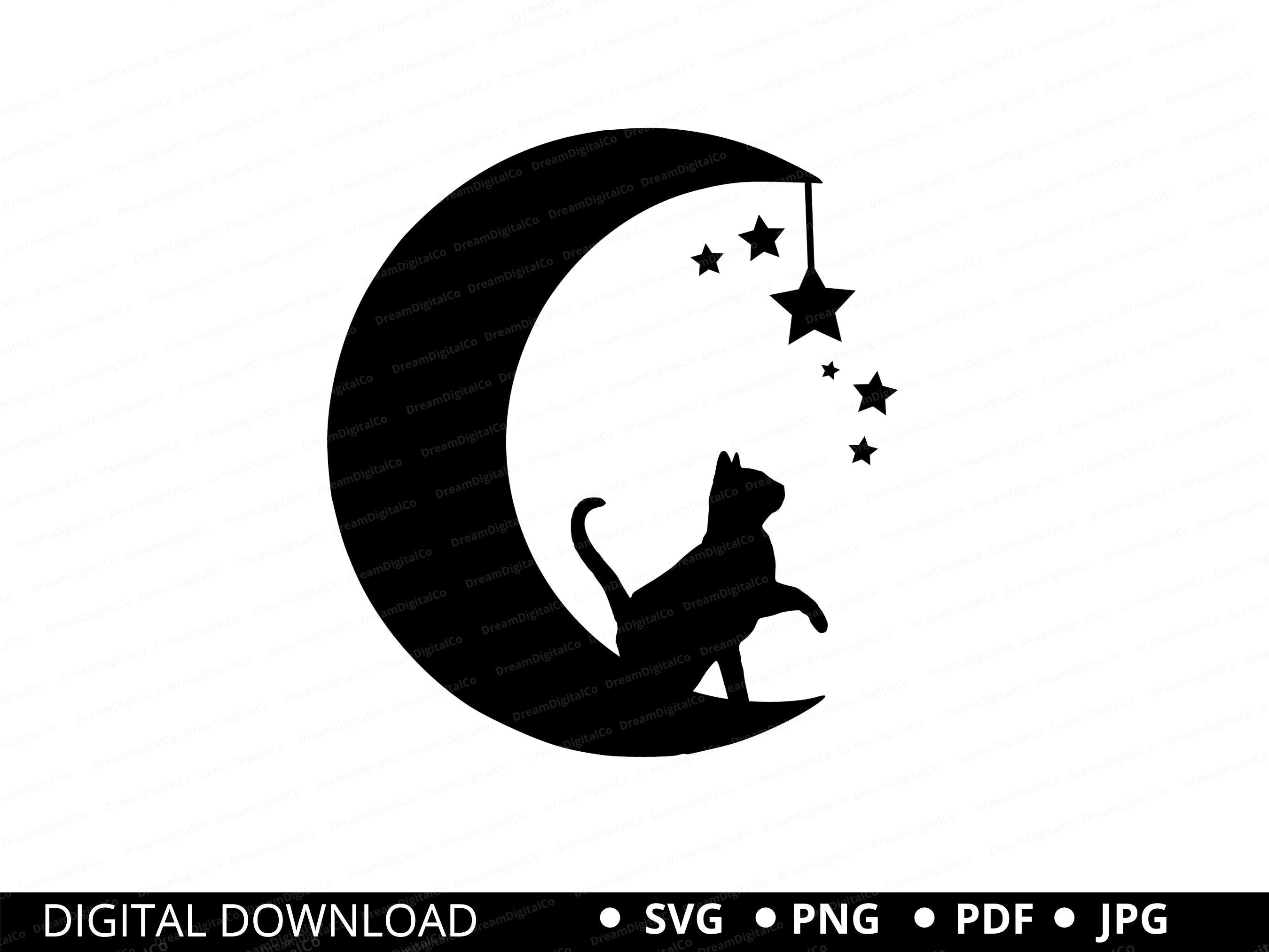 Cat and Moon SVG Celestial Svg Cat Svg Black Cat Clipart - Etsy Sweden