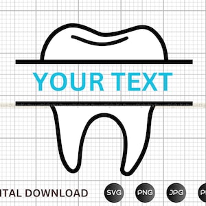 DIY Tooth Split Monogram, Tooth Svg, Teeth, Dentist, Name Frame, Tooth Cut File, Instant Digital Download - PNG
