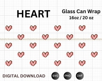 16oz | 20oz Hearts Pattern Glass Can SVG, Beer Can Glass Svg Heart, Coffee Cup Svg, Glass Can Wrap, Valentine Svg Cut file for Cups