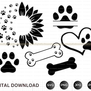 DIY empreinte de patte, svg impression patte de chien, pattes de chat Png, patte svg, svg maman chien, coeur de patte de chien tournesol, svg pour amoureux des chiens, clipart impression de pattes, Cricut