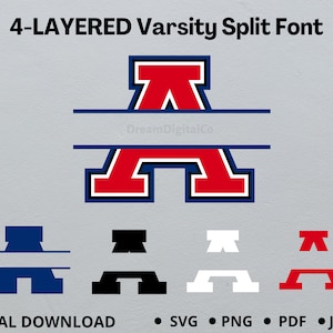 DIY Varsity Layered Font Svg Files, College Split Alphabet, Monogram Sports Alphabet, Block Font, cut file, vector, Baseball Font SVG PNG