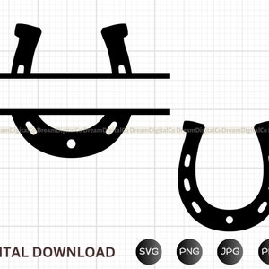 DIY Horseshoe SVG Files, Horse Shoe Split Name Frame Cut Files, Clip Art, Vector, Horseshoe PNG - Instant Digital Download