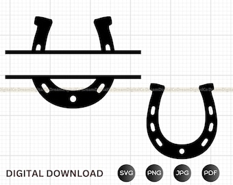 DIY Horseshoe SVG Files, Horse Shoe Split Name Frame Cut Files, Clip Art, Vector, Horseshoe PNG - Instant Digital Download