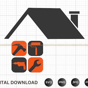 Servicio de reparación de casas de bricolaje SVG, logotipo del servicio de reparación, imágenes prediseñadas, empresa de reparación, herramienta de trabajador de construcción PNG - Descarga digital instantánea