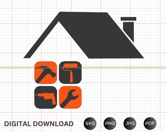 Servicio de reparación de casas de bricolaje SVG, logotipo del servicio de reparación, imágenes prediseñadas, empresa de reparación, herramienta de trabajador de construcción PNG - Descarga digital instantánea