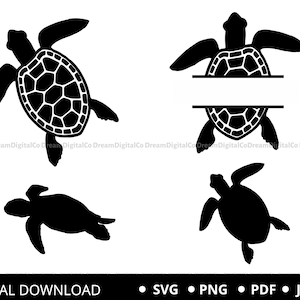 Turtle SVG, Tropical Tortoise Svg, Sea Turtle Svg, Swimming Turtle SVG, Hawaiian Turtle decal, Ocean Life Silhouette Cut File PNG