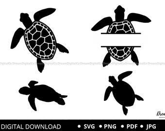 Turtle SVG, Tropical Tortoise Svg, Sea Turtle Svg, Swimming Turtle SVG, Hawaiian Turtle decal, Ocean Life Silhouette Cut File PNG
