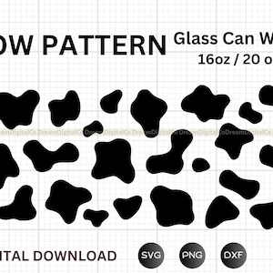 16 オンス | 20 オンス 牛柄 SVG、牛ビール缶ガラス SVG ラップ、牛柄、動物柄 SVG、牛斑コーヒーガラス缶ラップ カット ファイル PNG