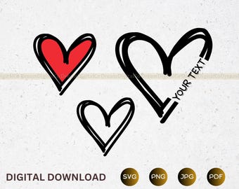 Doodle coeur SVG, coeur dessiné à la main, svg coeur Saint-Valentin, fichiers coupés coeur Saint-Valentin, coeur ouvert PNG, nom cadre svg, fichiers coupés, téléchargement immédiat