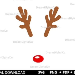 May include: A digital download of a reindeer antler silhouette with a red nose. The antlers are brown and the nose is red.