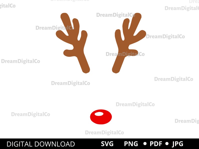 May include: A digital download of a reindeer antler silhouette with a red nose. The antlers are brown and the nose is red.