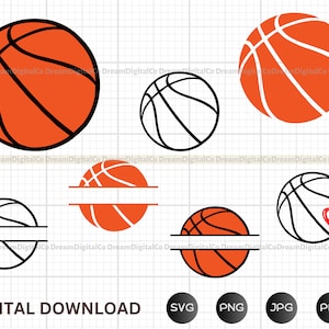 DIY Basketball-Svg-Bundle, Basketball-Split-Svg, Monogramm, Sport, Basketball Png, Vektordateien für Silhouette, Cricut