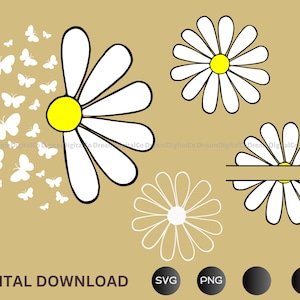 Daisy Svg Bundle, Daisy Svg, Butterfly Svg, DIY Daisy Split Monogram, Daises, Daisy flower clipart, Wildflower Monogram Daisy Flower SVG PNG