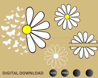 Daisy Svg Bundle, Daisy Svg, Butterfly Svg, DIY Daisy Split Monogram, Daises, Daisy flower clipart, Wildflower Monogram Daisy Flower SVG PNG