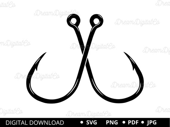 Crossed Fish Hooks Svg, Fish Hook svg, Bass Fishing Svg, Fishing logo Svg,  Vector Cut file Cricut, Silhouette Instant Download PNG