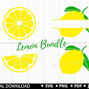 Lemon SVG Bundle, Lemon Slice Svg, Lemon Clipart, DIY Lemon Monogram svg, Fruit Svg,  Layered Lemons Png Cut Files for Cricut, Silhouette