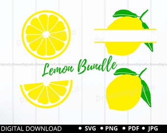 Paquete SVG de limón, rebanada de limón svg, imágenes prediseñadas de limón, monograma de limón diy svg, fruta svg, limones en capas png archivos de corte para Cricut, silueta