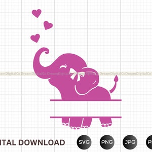 DIY Baby Elephant SVG, Cute Girl Elephant with heart  monogram, Elephant Baby Shower, Baby Boy, baby girl cut file, Baby Shirt, Animal PNG