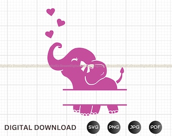 DIY Baby Elephant SVG, Cute Girl Elephant with heart  monogram, Elephant Baby Shower, Baby Boy, baby girl cut file, Baby Shirt, Animal PNG