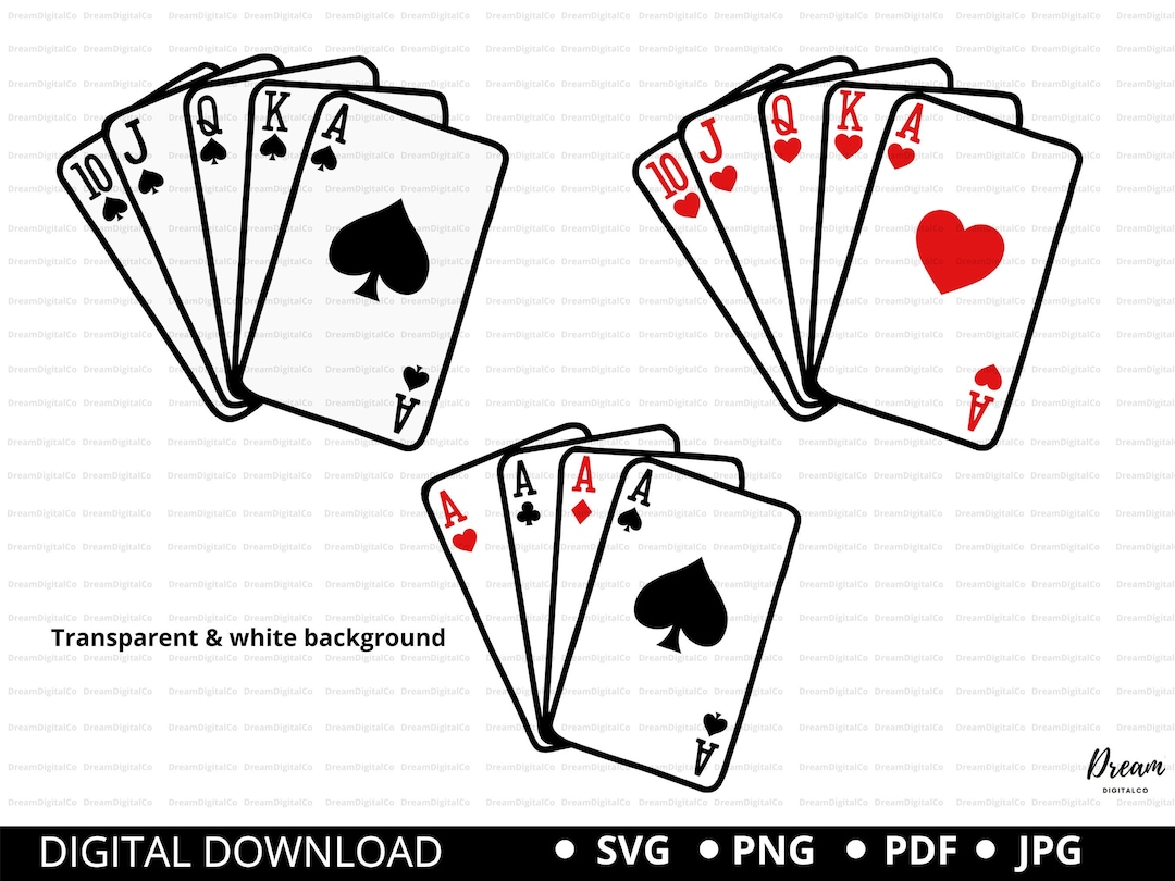 Playing Cards Svg, Aces Svg, Poker Cards Svg, Royal Flush Clip Art, Cards Clip Art, Poker Cards