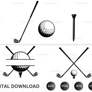 Pacchetto svg fai da te Golf, Pallina da golf Svg, Mazza da golf, Tee da golf, Golfista Svg, Monogramma da golf Svg, Monogramma diviso Svg, File tagliati