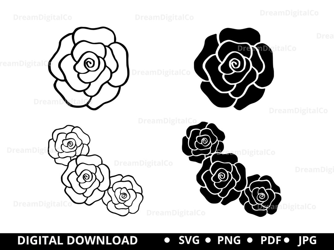 Rose Bundle Svg, Rose SVG Cut File, Roses Outline Vector, Flower Svg ...