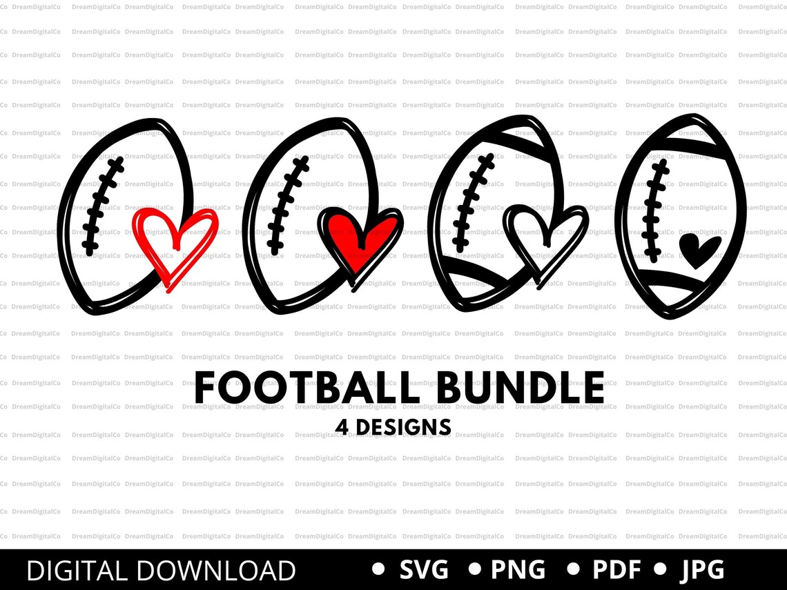 Football Football With Heart SVG Football Love Outline Etsy