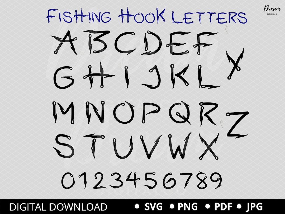 Fish Hook Fishing SVG Font, Fish Hooks Letters PNG, Hook Fishing