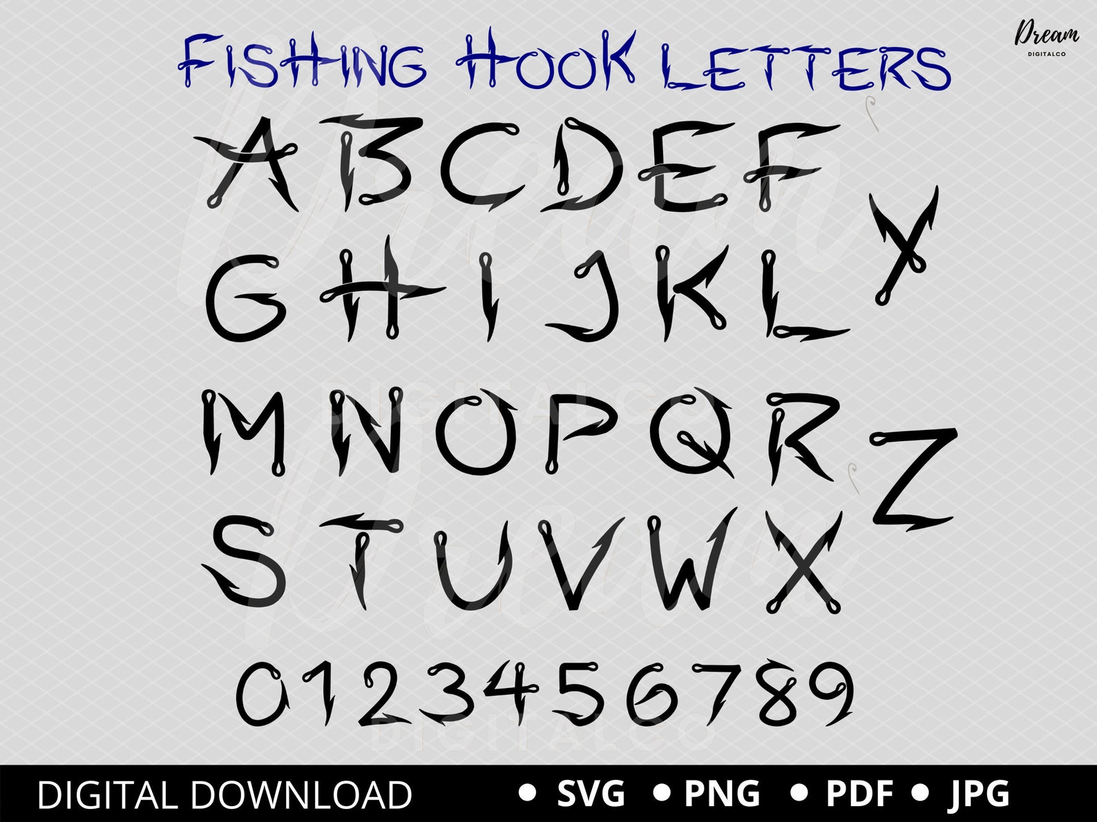 Fish Hook Fishing SVG Font Fish Hooks Letters PNG Hook Etsy