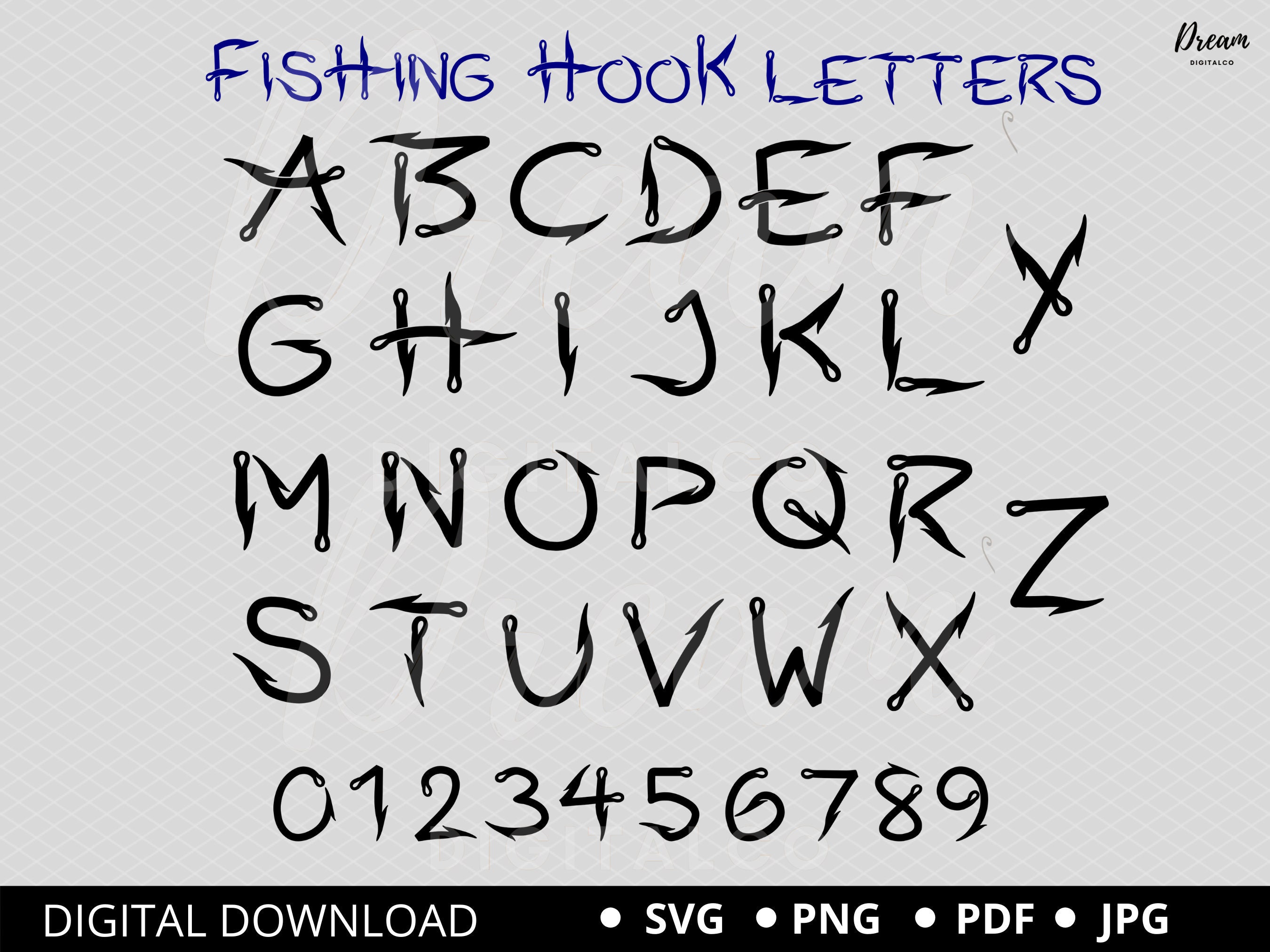 Fish Hook Fishing SVG Font, Fish Hooks Letters PNG, Hook Fishing