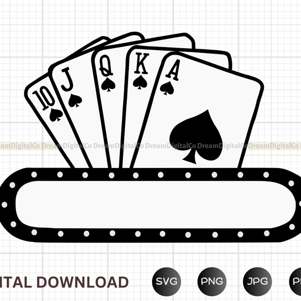 DIY Royal Flush Spade, Casino Playing Cards, Gambling, Blackjack, Games Clipart Poker PNG SVG Cut File Cricut Silhouette