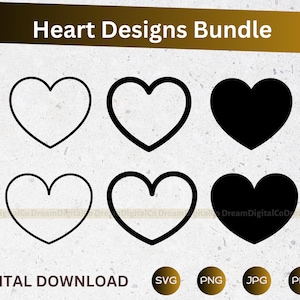 Hearts SVG Bundle, Heart PNG, Heart Outline Svg, Heart Shape ClipArt, Hearts Svg, Valentine&#39;s Day Heart Cut Files