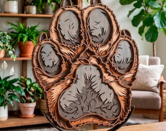 Pet Paw meerlaagse SVG. Lasergesneden bestand. Laagconstructie. Multiplex snijden. CNC-gestuurd. Mandalatriplex
