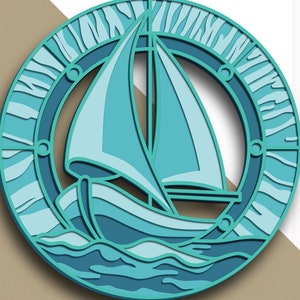 Navire 3D multicouche SVG/ Fichier de coupe voilier/ Couche 3D/ Découpe de contreplaqué/ Découpe de papier/ Fichier SVG/ Contreplaqué de mandala 3D