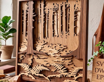 Forest multilayer SVG. Laser cut file. Layer construction. Plywood cutting. CNC. Mandala plywood